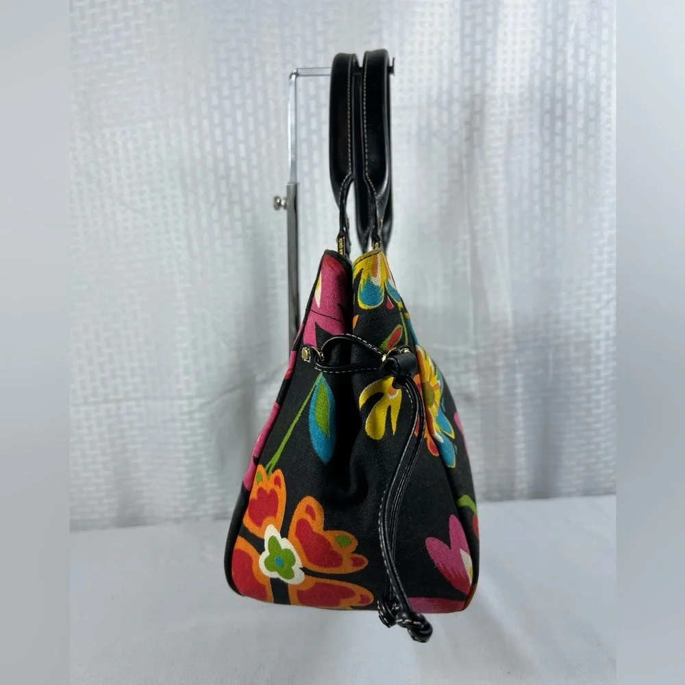 kate spade Black Floral Canvas Satchel with Pink, Yellow & Blue Flowers